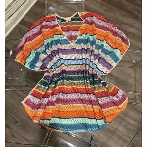 Show Me Your Mumu Peta Crochet Swimsuit Cover Up XL Multicolor Striped Poncho